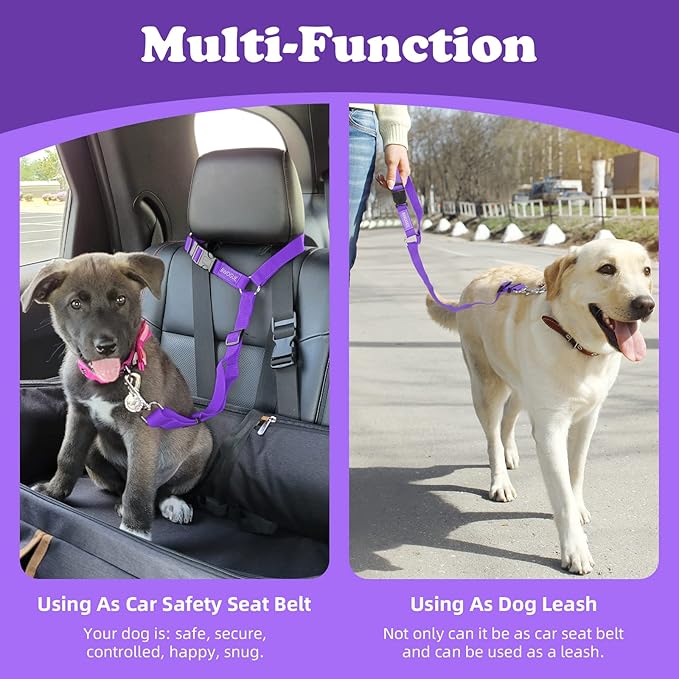 BWOGUE Pet Dog Cat Seat Belts, Car Headrest Restraint Adjustable Safety Leads Vehicle Seatbelt Harness (1 Pack)-PawvioPets