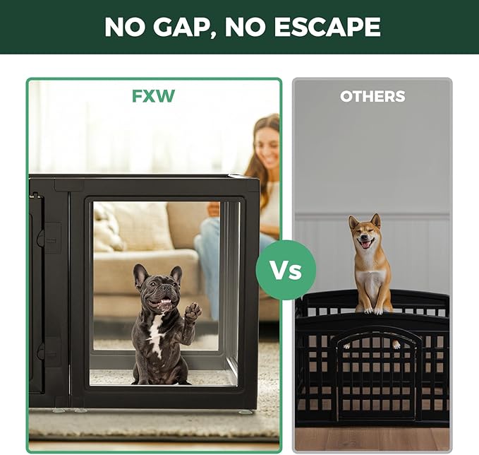 FXW AuraSpace Acrylic Indoor Unleashed Dog Playpen for Small and Medium Dogs, 30 Inch, 10 Panels, Black-PawvioPets