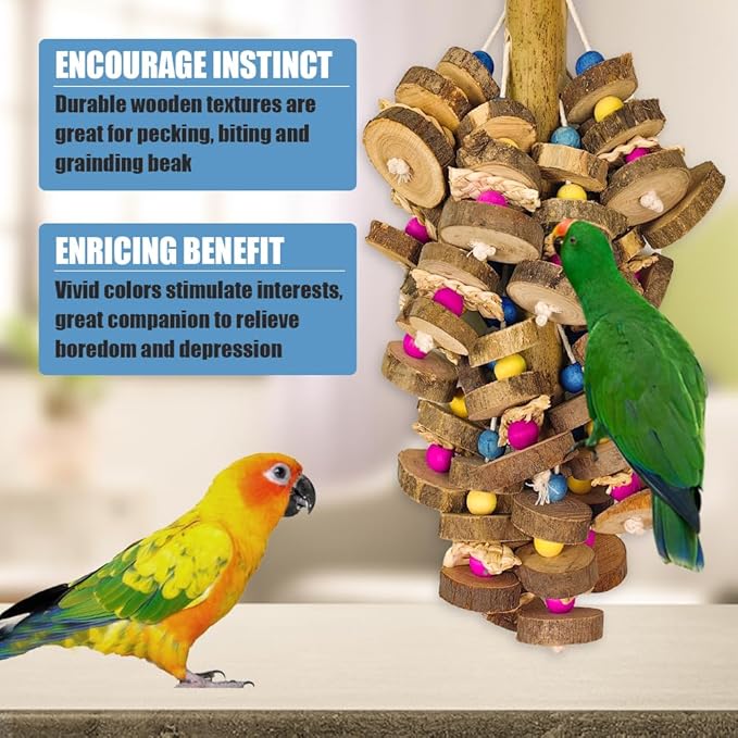 Extra Large Bird Parrot Toys- 19.7 inch Multicolored Natural Wooden Block Parrot Chewing Toy Suggested for Macaws cokatoos, African Grey and a Variety of Amazon Parrots. (Large Size)-PawvioPets