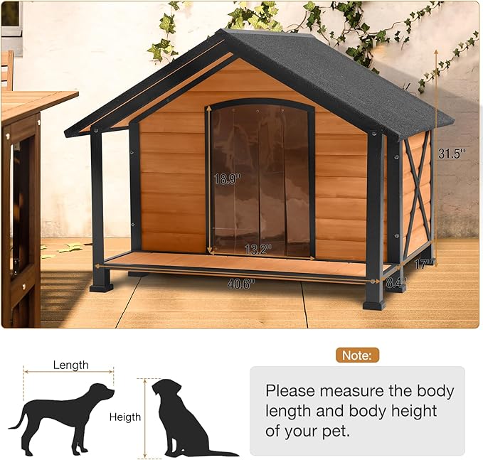 Dog House Outdoor & Indoor, Dog Kennel for Winter, Insulated Puppy Shelter for Small & Medium & Large Dogs,Unique All-Around Iron Frame (Medium)-PawvioPets
