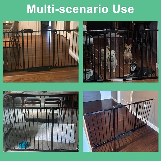 ALLAIBB Extra Wide Pressure Mounted Baby Gate Walk Through Child Kids Safety Toddler Tension White Long Large Pet Dog Gates with Extension for doorways Kitchen (57.48-62.20"/146-158cm, Black)-PawvioPets