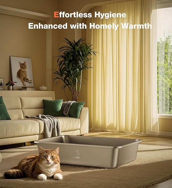 Extra Large Stainless Steel Cat Litter Box, 27.5" L×19.6" W×3.9" H, XXL Metal Kitty Litter Pan with High Sides, Odor-Free, Non-Stick, Easy to Clean, Ideal for Big Cats & Multi-Cat-PawvioPets