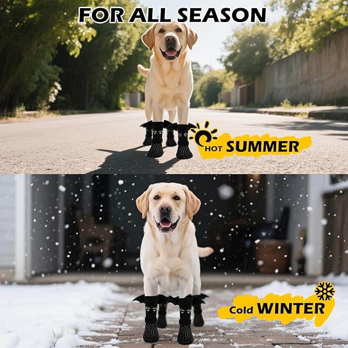 EXPAWLORER Halloween Anti Slip Dog Socks to Prevent Licking Paws, Boots & Paw Protectors with Grippers,Doggie Booties for Hardwood Floors for Small Medium Large Senior Dogs Costume Black Devil Wings S-PawvioPets