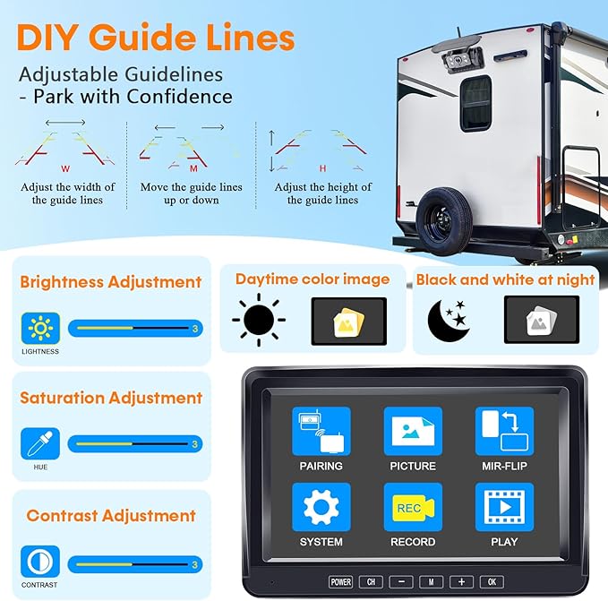 Dual RV Backup Camera Wireless with Magnetic - Recording 1080P HD Solar Rear View Camera Install-Free 7 Inch Touch Button Monitor No-Delay Signal for Truck Trailer YWD-902-PawvioPets