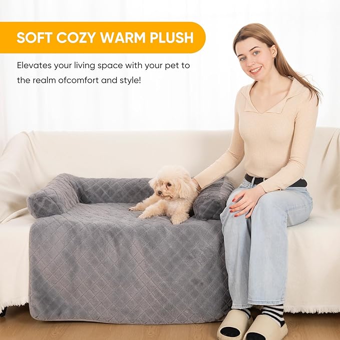 Calming Dog Couch Bed for Large Dogs, Durable Fluffy Fuzzy Dog Mat, Sofa Dog Bed Mats with Removable Washable Cover, Perfect for Small, Medium Dogs and Cats-PawvioPets