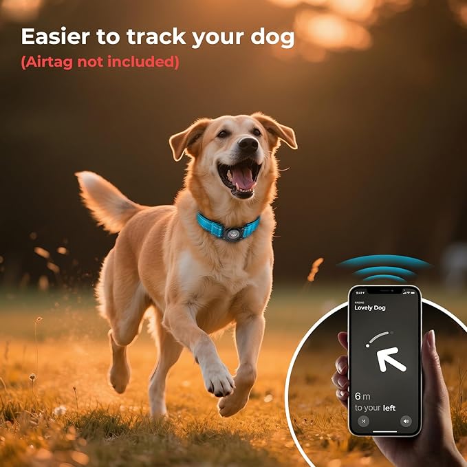 2025 Upgrade Airtag Dog Collar, Reflective Dog Collar with Airtag Holder, IP68 Waterproof| Metal Buckle| Ultra-Durable| Comfortable Padded, GPS Dog Collars for Medium Large Dogs (Blue,XL)-PawvioPets