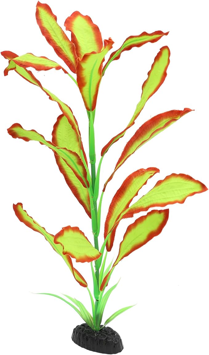 ALEGI Silk Aquarium Plants, 16 Inch Artificial Silk Plants Decorations for Fish Tank,Aquarium Décor Plastic Plants (Light Green with Red, 2 Pack)-PawvioPets