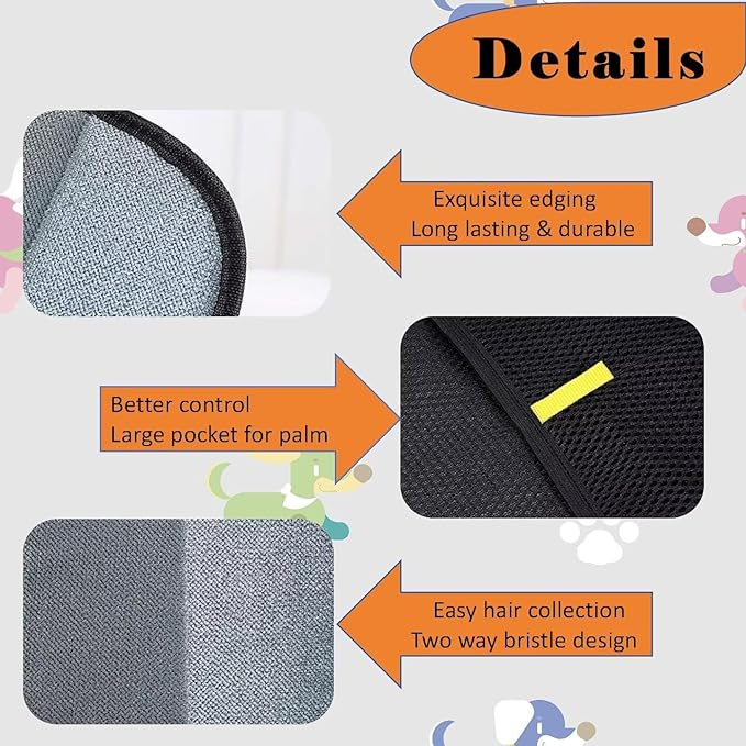 3 PCS Pet Hair Removal Glove for Cats & Dogs, Electrostatic Grooming Gloves for Pet Hair, Reusable Double Sided Static Hair Remover for Couch, Furniture, Carpet & Car Seat-PawvioPets