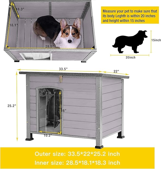 Aivituvin Dog House Outdoor Indoor Weatherproof Dog House for Small & Medium & Large Dogs with Unique All-Around Iron Frame&Raised Feet(Grey)-PawvioPets