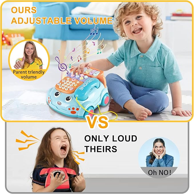 Baby Phone Toy,Baby Toy Phone Cartoon Baby Piano Music Light Toy Children Pretend PhoneToy Gift Game Boy Girl Early Education Gift Blue (18 M+)-PawvioPets