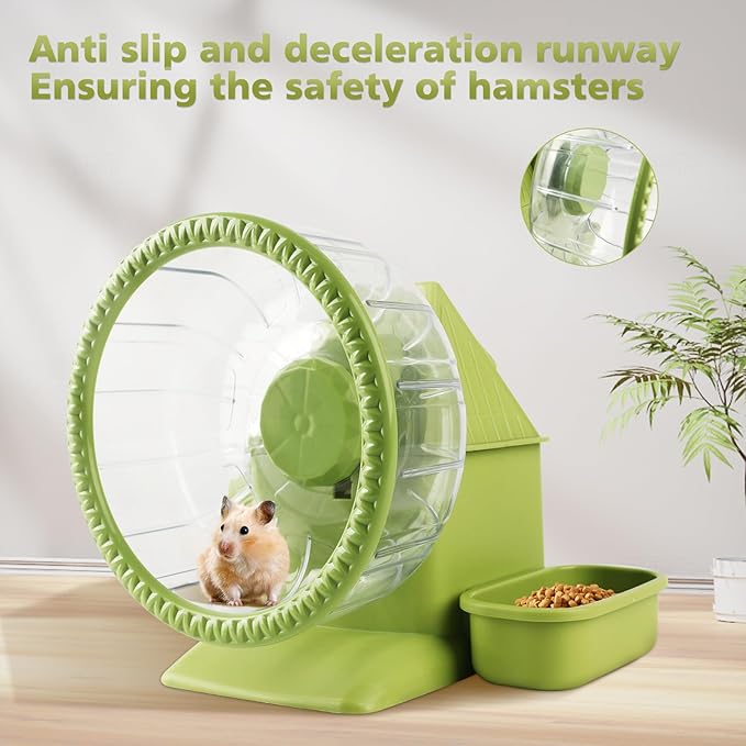 4 in 1 Silent Large Hamster Wheel Multifunctional Hamster Running Wheel Quite Running Spinner Wheel Accessories with Food Bowl Water Bottle for Hamsters Dwarf Gerbil (Green)-PawvioPets