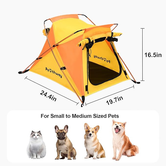 Dog Tent and Portable Playpen Outdoor Waterproof, with Aluminum Poles and Camping Mat, Pet Tent with Zippered Mesh Door, Dog House Outdoor, for Camping, Travel, Backyard, Patio (Yellow, Small)-PawvioPets