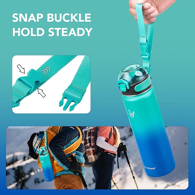 Enerbone 24 oz Insulated Water Bottle, Stainless Steel Bottle with Carrying Strap, Double-Wall Vacuum Insulation Design, Leakproof Sports Bottle with Straw, Keep Drinks Cold or Hot for Hours-PawvioPets