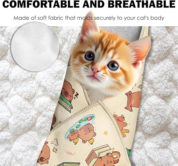 27.6"Cat Grooming Wrap, Self Adhesive Cat Wrap for Cutting Nails, Anti-Escape Calming Cat Swaddle Wrap for Medicine Ear Cleaning, Anti-Scratch Cats Burrito Restraint Blanket, Multifunctional Pet Tool-PawvioPets