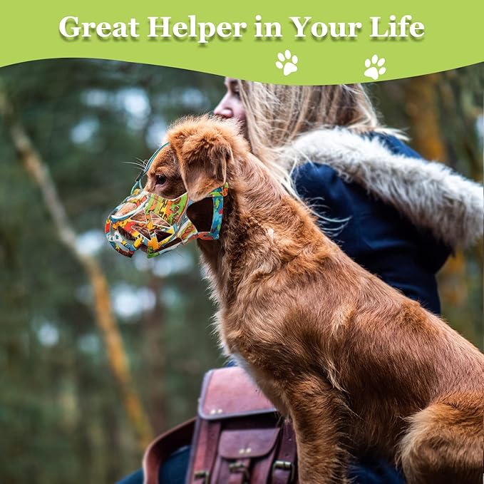 Dog Muzzle, Printed Basket Muzzle for Small Medium Large Dogs Dachshund, Beagle, German Shepherd, Breathable Pet Muzzles to Prevent Biting Chewing Scavenging, Allows Panting and Drinking-PawvioPets