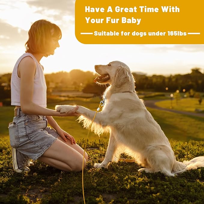 Dog Tie Out Cable 10/15/20/25/30 FT Runner for Yard Steel Wire Cable with Durable Superior Clips Yellow Chains for Outside Dog Lead for Large Up to 165 Lbs-PawvioPets