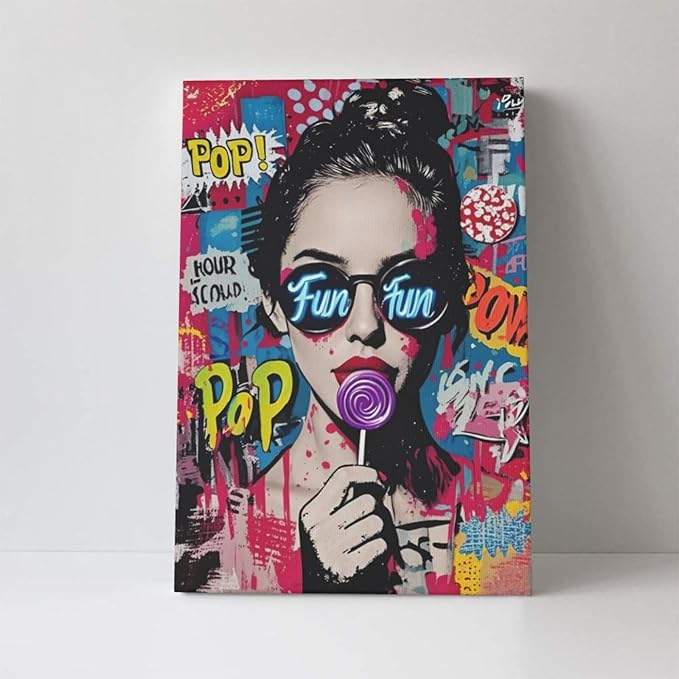 Fashion Women Wall Art Glam Modern Artwork for Girls Banksy Street Graffiti Pop Art Canvas Pictures Painting Print Framed Decorations Gifts for Bedroom Living Room Office 16"x24"-PawvioPets