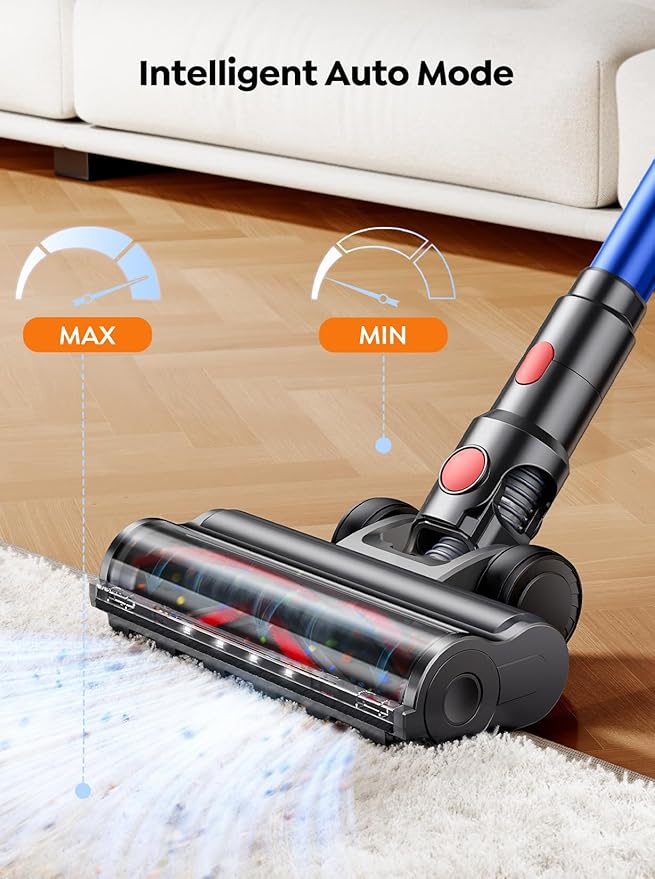 Cordless Vacuum Cleaner, 600W with Extra Mattress Cleaning Tool, 45KPA Stick Vacuum Cleaners for Home 60 Mins Runtime, Self-Standing, Wall Mount Charging, Rechargeable Vacuum for Floor Carpet Pet Hair-PawvioPets