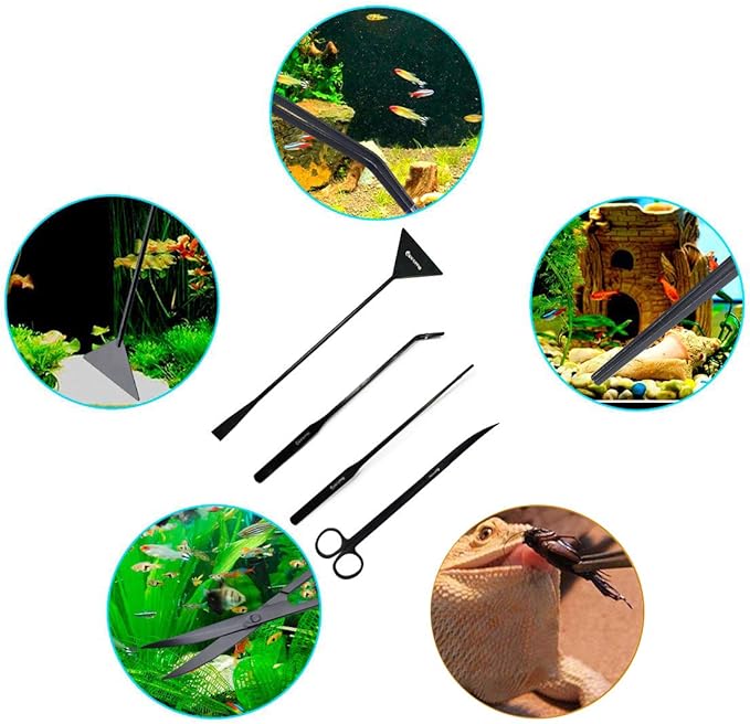 Aquarium Tweezers, Capetsma Stainless Steel Aquarium Plant Tools Long Aquascaping Tools Scissors Spatula Aquatic Plants Tool Set for Freshwater and Saltwater-PawvioPets