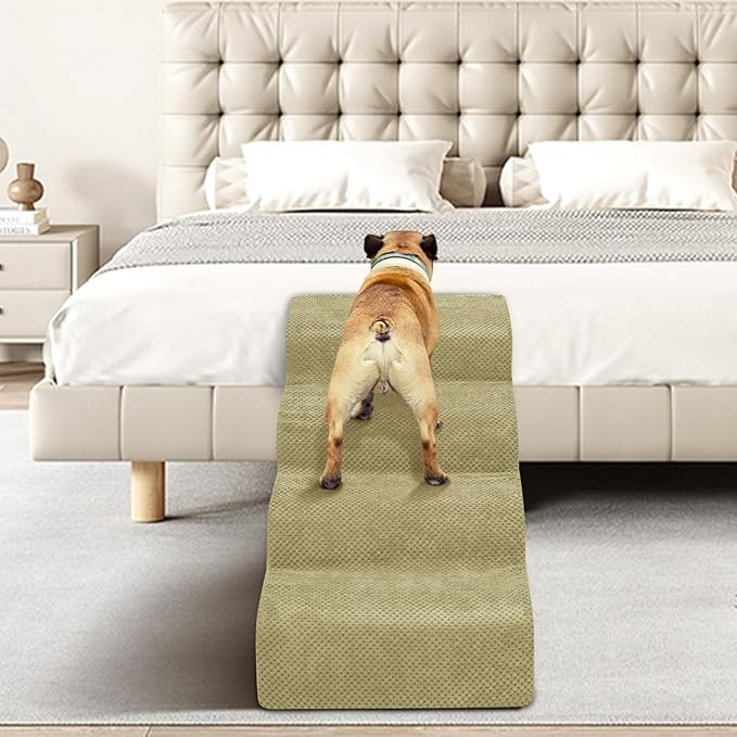 Dog Stairs for Small Dogs - High Density Foam Pet Steps, Extra Wide Dog Ramp with Non-Slip Bottom for High Beds, Couch and Sofa, Best for Dogs Injured, Older Doggy Cats-PawvioPets