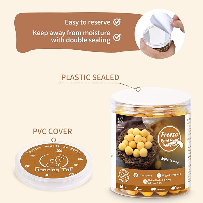 Freeze Dried Cat and Dog Treats, Limited Ingredient Quail Egg Yolk Healthy Tasty Snacks for Training 8.8 Ounce-PawvioPets