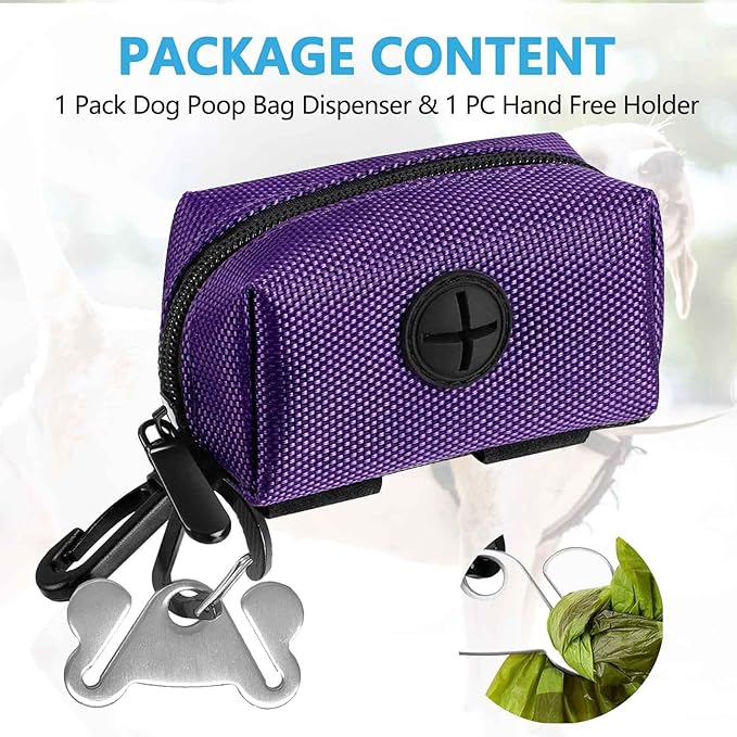 Dog Waste Bag Dispenser Pet Poop Bags Holder for Doggie Waste Bags Dispensers Soft Fabric Zipper Small Doggy Puppy Pouch for Leash Accessory Attachment with Carrier,Purple-PawvioPets