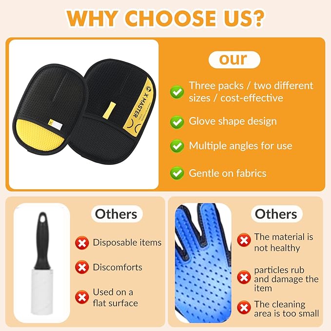 3Pcs Pet Hair Removal Glove for Cats & Dogs, Efficient Grooming Gloves for Pet Hair, Cat Grooming Gloves for Hair Removal, Magic Pet Grooming Glove for Couch, Furniture, Carpet, Curtain (2L1S)-PawvioPets