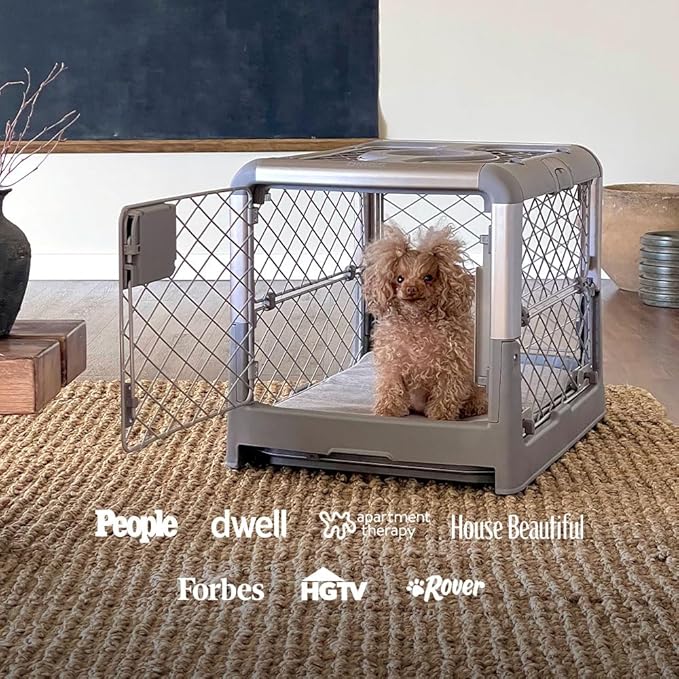 DIGGS Revol Collapsible Dog Crate with Wheels - Premium Portable Dog Crate - Safe, Stylish, and Convenient Indoor Kennel (Smoke, Small)-PawvioPets