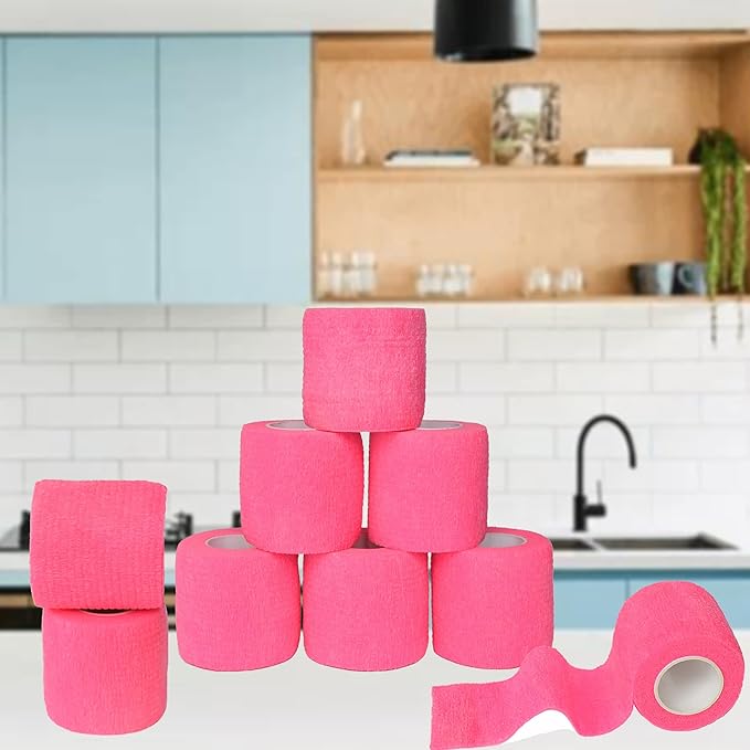 9 Pack 2" x 5 Yards Self Adhesive Bandage Wrap Self Stick Wrap for Ankle, Wrist, Finger, Sports, Breathable Cohesive Vet Tape for Pets (Pink)-PawvioPets