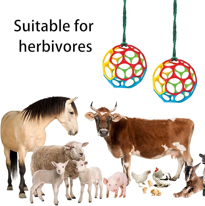Besimple 2 Pack Horse Treat Ball Hay Feeder Toy, Goat Feeder Ball Hanging Feeding Toy for Horse Goat Sheep Relieve Stress (Colorful)-PawvioPets
