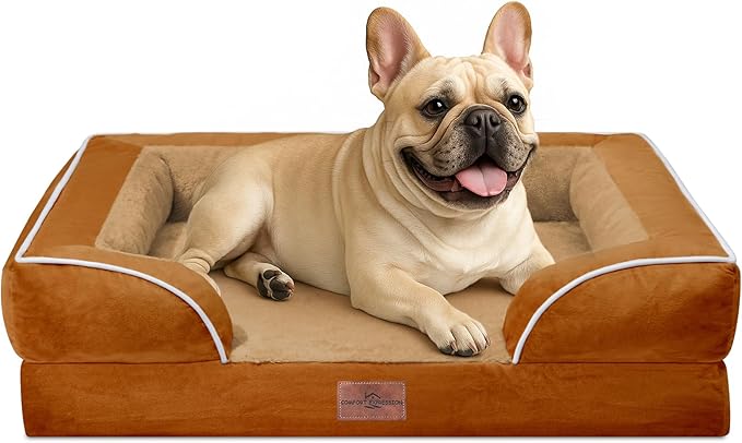 Comfort Expression Small Dog Beds Waterproof Orthopedic Foam Dog Sofa Beds for Medium Dogs Comfy Pet Bed with Washable Removable Cover & Non-Slip Bottom(Small,Caramel)-PawvioPets