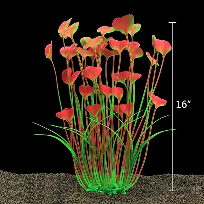 ALEGI Fish Tank Decorations Plastic Plants Large,Aquarium Artificial Plants Decoration Ornament Safe for All Fish-16 inch 2Pcs (Pink 2 pcs)-PawvioPets