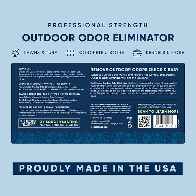 Eco Strong Outdoor Odor Eliminator | Outside Dog Urine Enzyme Cleaner – Powerful Pet, Cat, Animal Scent Deodorizer | Professional Strength for Yard, Turf, Kennels, Patios, Decks (Gallon with Sprayer)-PawvioPets