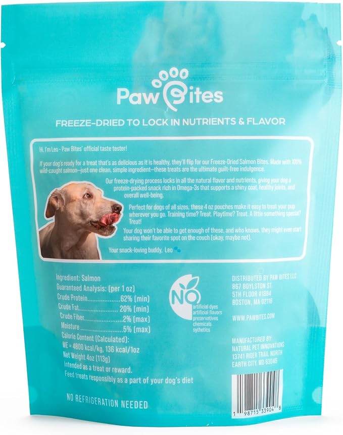 Freeze Dried Dog Treats - Wild Caught Salmon - Dog Food Dry Snacks - with Protein & Omega 3s - for All Breeds & Sizes - No Artificial Flavors & Dyes, No Preservatives - 1 Pouch, 4 oz-PawvioPets
