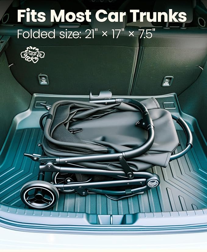 4 Wheels Pet Stroller, Dog Stroller for Small/Medium Dogs and Cats up to 33 lbs, One-Click Fold & Draggable, Removable Carrier, Zipperless Entry, Mesh Windows, Black-PawvioPets