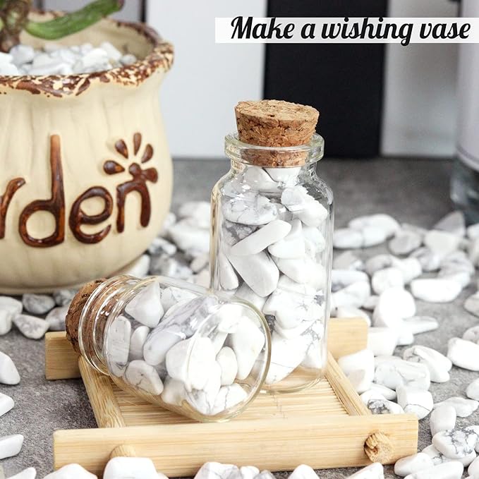 1lb Howlite Aquarium Gravel Rocks Natural Tumbled Healing Crystal Chips Bulk Gemstones Crushed Stones for Fountain Vase Filler Planters Decorative Fish Tank Potted Reiki Energy Balancing-PawvioPets