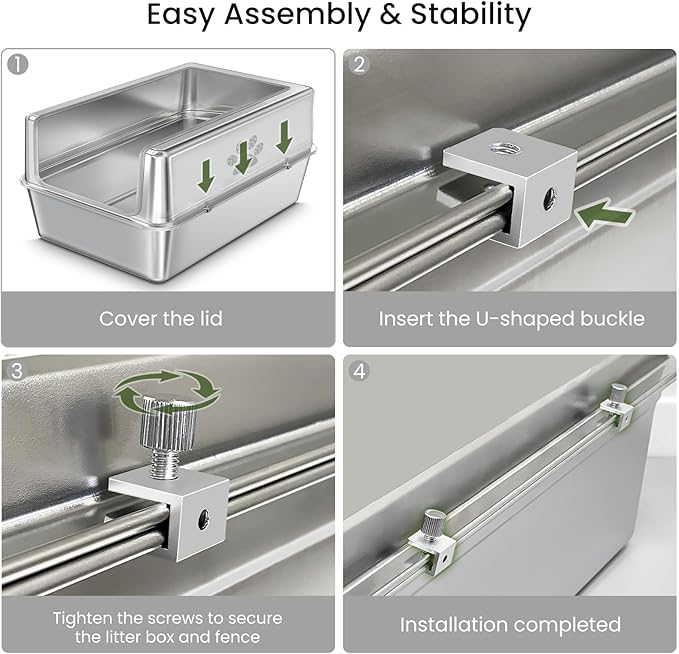 Enclosed Stainless Steel Cat Litter Box with Lid, Oversize Metal Litter Box for Multi Cats, XXXL Supersize Cat Toilet with High Side, Non-Stick, Anti-Leakage, Odorless, with Litter Mat & Litter Scoop-PawvioPets
