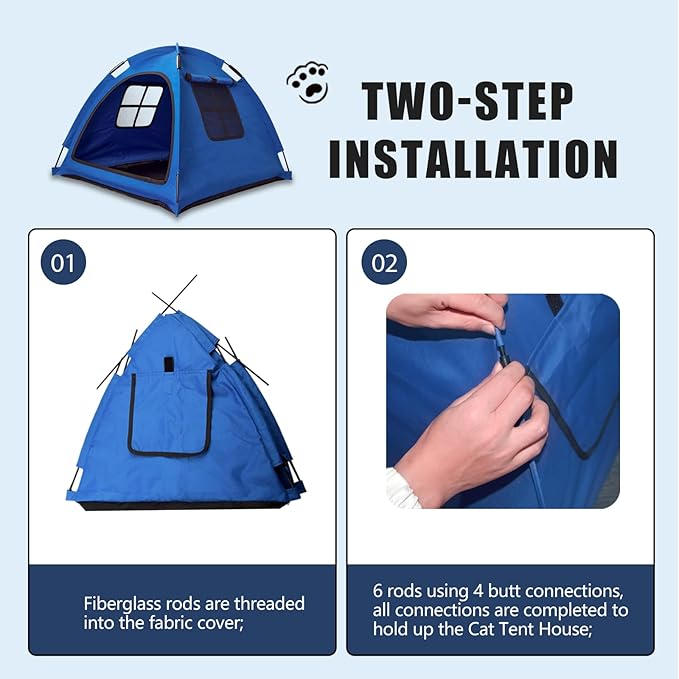 Blue Cat Tent House、Cat's Nest, Portable Indoor/Outdoor Pet Tent House for Cats, Puppies and Other Small Animals-PawvioPets