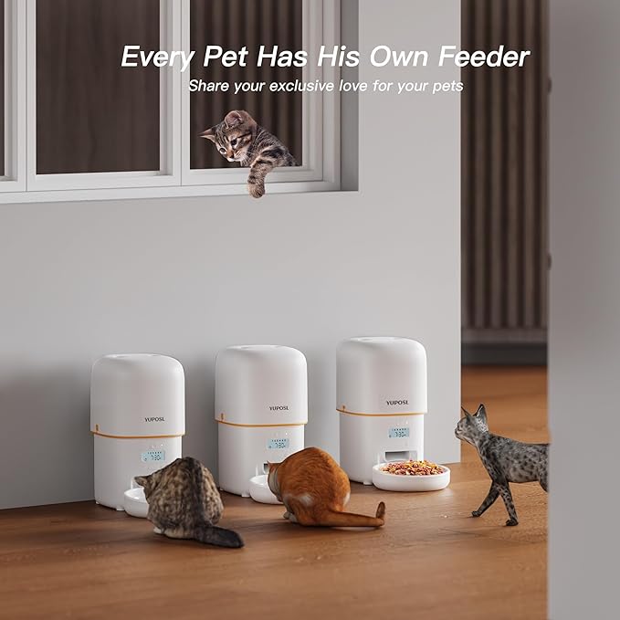 Automatic Cat Feeder - 2L Cat Food Dispenser, Timed Auto Pet Feeder with 180-day Battery Life, 1-6 Meals Per Day, 1-16 Portion, Ceramic Bowl, Desiccant Bag Keeps Dry Food Fresh, Also for Small Dogs-PawvioPets