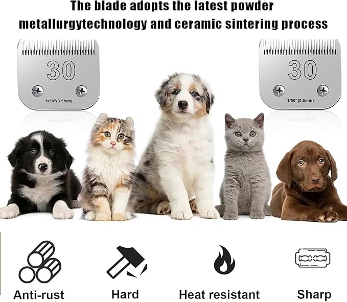 2PCS 30 Blades Dog Grooming Blades Compatible with Andis Dog Clippers,Dog Clipper Blades Compatible with Oster A5,Wahl km10 Dog Clippers for Animal Dog Cat Horse,Stainless-Steel Blade Sharp-PawvioPets