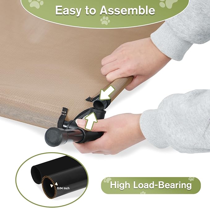 Elevated Dog Bed for Medium Dogs, Outdoor Cooling Raised Dog Beds Washable Pet Cot with Removable Mesh, Lifted Pets Hammock with Frame, Easy to Assemble, Brown, M-PawvioPets