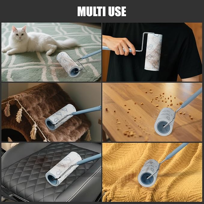 Extra Sticky Large Surface Lint Roller, 6.3'' Giant Lint Roller for Pet Hair, 360 Sheets/ 4 Refills, Long Handle Lint Remover for Clothes, Furniture (1 Roller + 360 Sheets)-PawvioPets