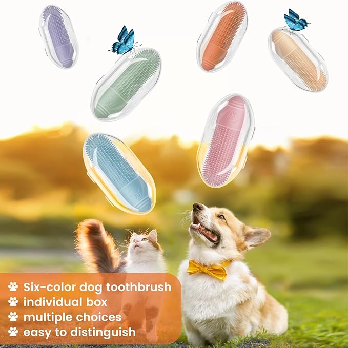 Duckart 6 Pack Dog Toothbrush, 360° Cleaning Finger Brush for Dogs Teeth, Food Grade Silicone Pet Toothbrush Fits Most Fingers-PawvioPets