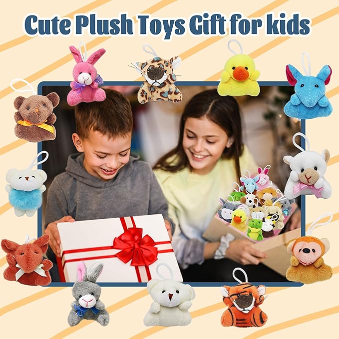 24 Packs Mini Plush Animals Toys, Animals Keychain Charms for Kids, Small Stuffed Animal Bulk for Kids, Easter Party Favors, Easter Basket Stuffers, Carnival Prizes, School Gifts-PawvioPets