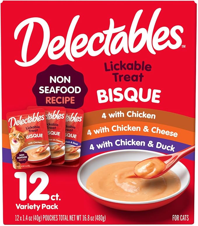 Delectables Bisque Non-Seafood Lickable Wet Cat Treats, Variety Pack, 12 Count (Pack of 1)-PawvioPets
