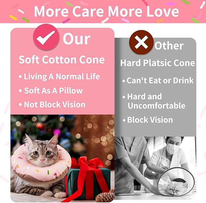 Cat Cone Collar Soft, Waterproof Cat Recovery Collars Spay Cones to Stop Licking Cute Donut E Collar After Surgery Anti-Lick Wound Healing Safety Elizabethan Collar for Kittens (Donut Pink, Large)-PawvioPets
