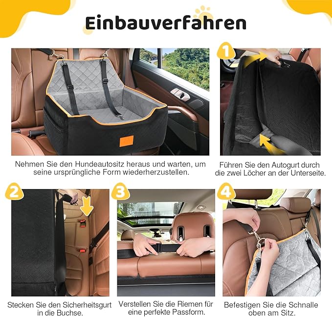 Dog Car Seat for Large/Medium Dog, Booster Seat for Dogs Under 55Lbs or 2 Small, Detachable and Washable Travel Pet Seat with Thick Cushion and Storage Pockets (Black/Gray)-PawvioPets