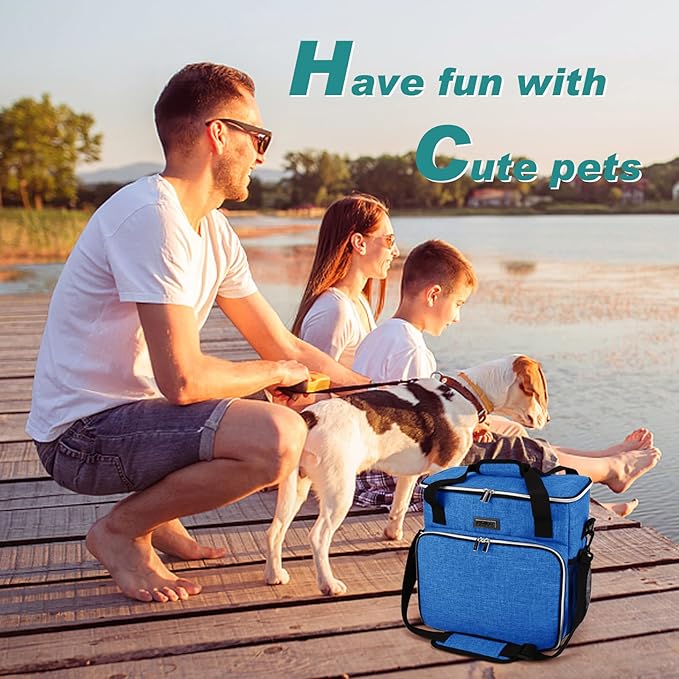 BAGLHER Dog Travel Bag, Pet Travel Bag (ALL Pet Travel Supplies), With 2 Pet Food Containers and 2 Collapsible Silicone Bowls; Essential Kits for Pet Travel Blue-PawvioPets