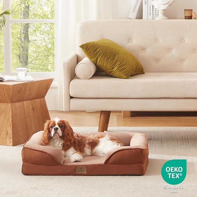 Bedfolks Orthopedic Dog Bed, Waterproof Dog Sofa Bed for Medium Dogs, Egg Foam Pet Couch Bed with Removable Washable Cover and Nonslip Bottom, Brown-PawvioPets