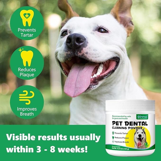 Dog Dental Powder, 120g Teeth Cleaning Powder for Dogs, Breath Freshener with Probiotics Improve Bad Breath, Remove Plaque & Tartar - Pets Dental Care Supplement for Dogs - 4.23 OZ/Scoop Included-PawvioPets